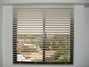 . . .an elegant white color of real wood blinds