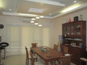 Fabric vertical blinds in dining area